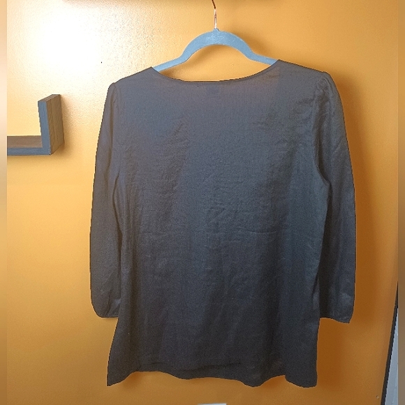 For The Republic Black and White Long Sleeve Embroidered 100% Linen Top Size 12 - Picture 3 of 16